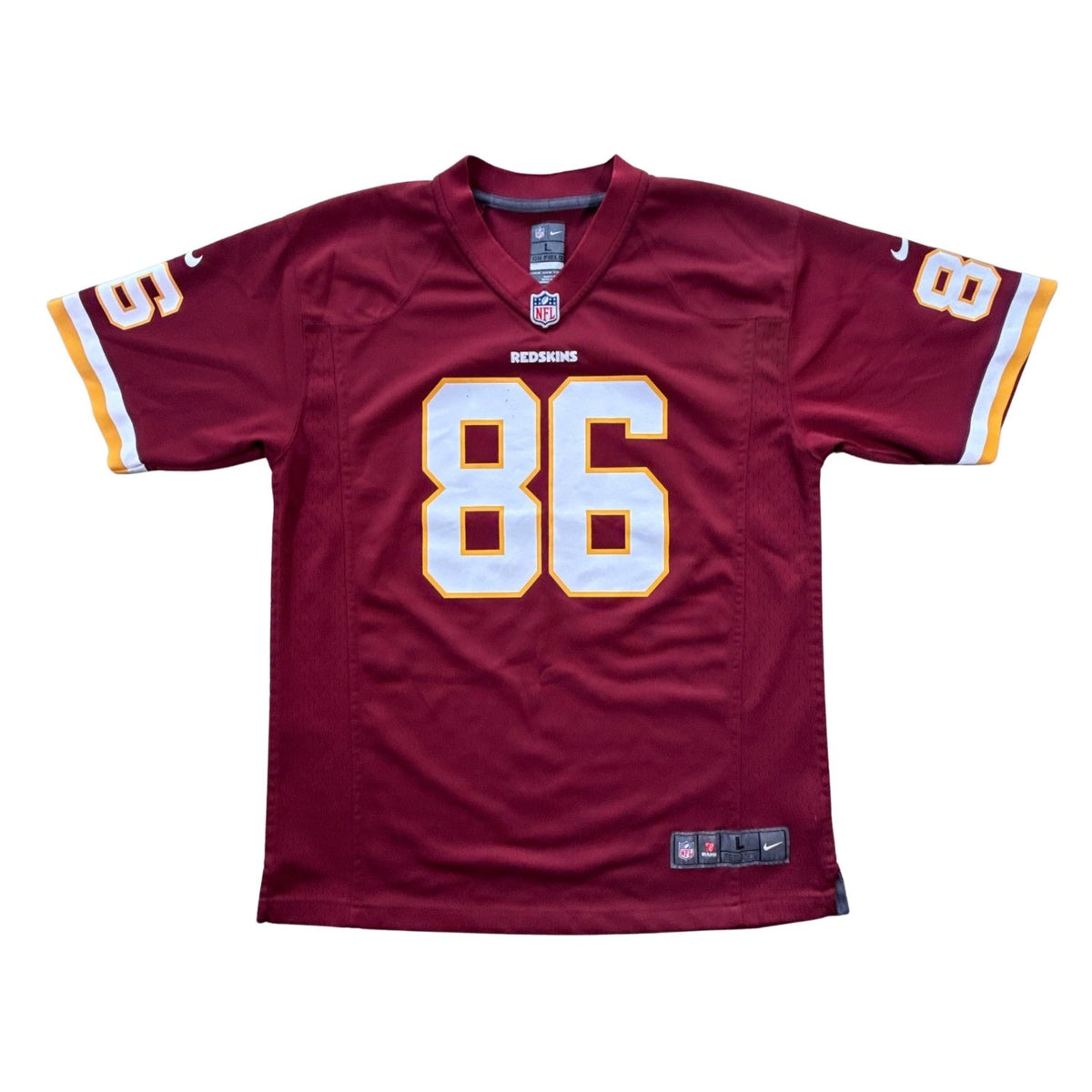 Front of collectible Nike Washington Redskins Jordan Reed number 86 burgundy youth jersey
