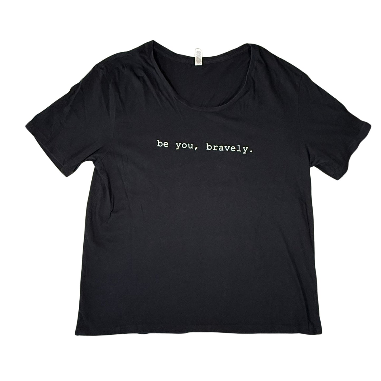 Womens black Be You Bravely graphic t-shirt scoop neck front view