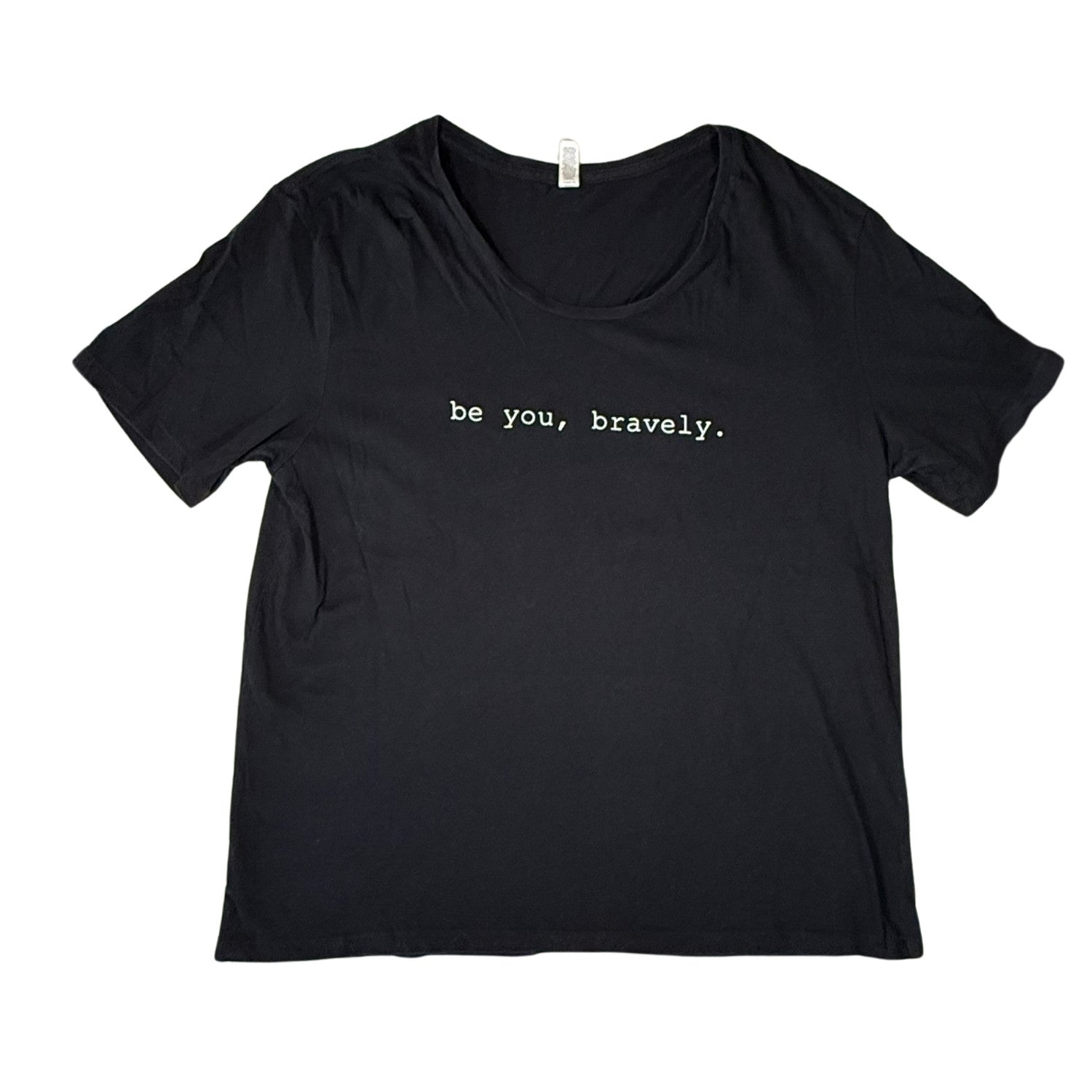 Womens black Be You Bravely graphic t-shirt scoop neck front view