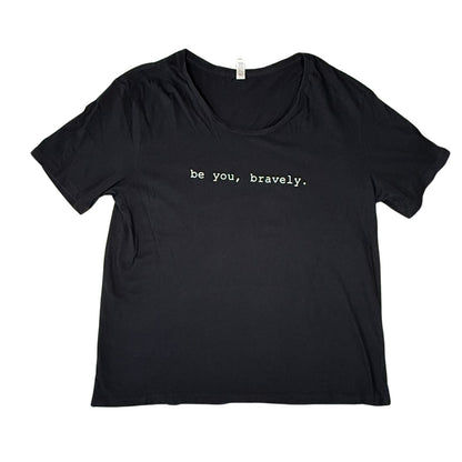 Womens black Be You Bravely graphic t-shirt scoop neck front view