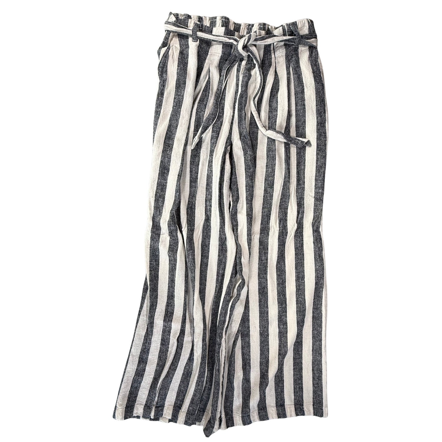 Women's medium blue and white striped high rise wide leg linen blend pants