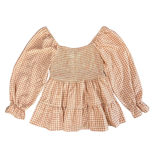 Back view of Rockin G women's medium gingham smocked blouse