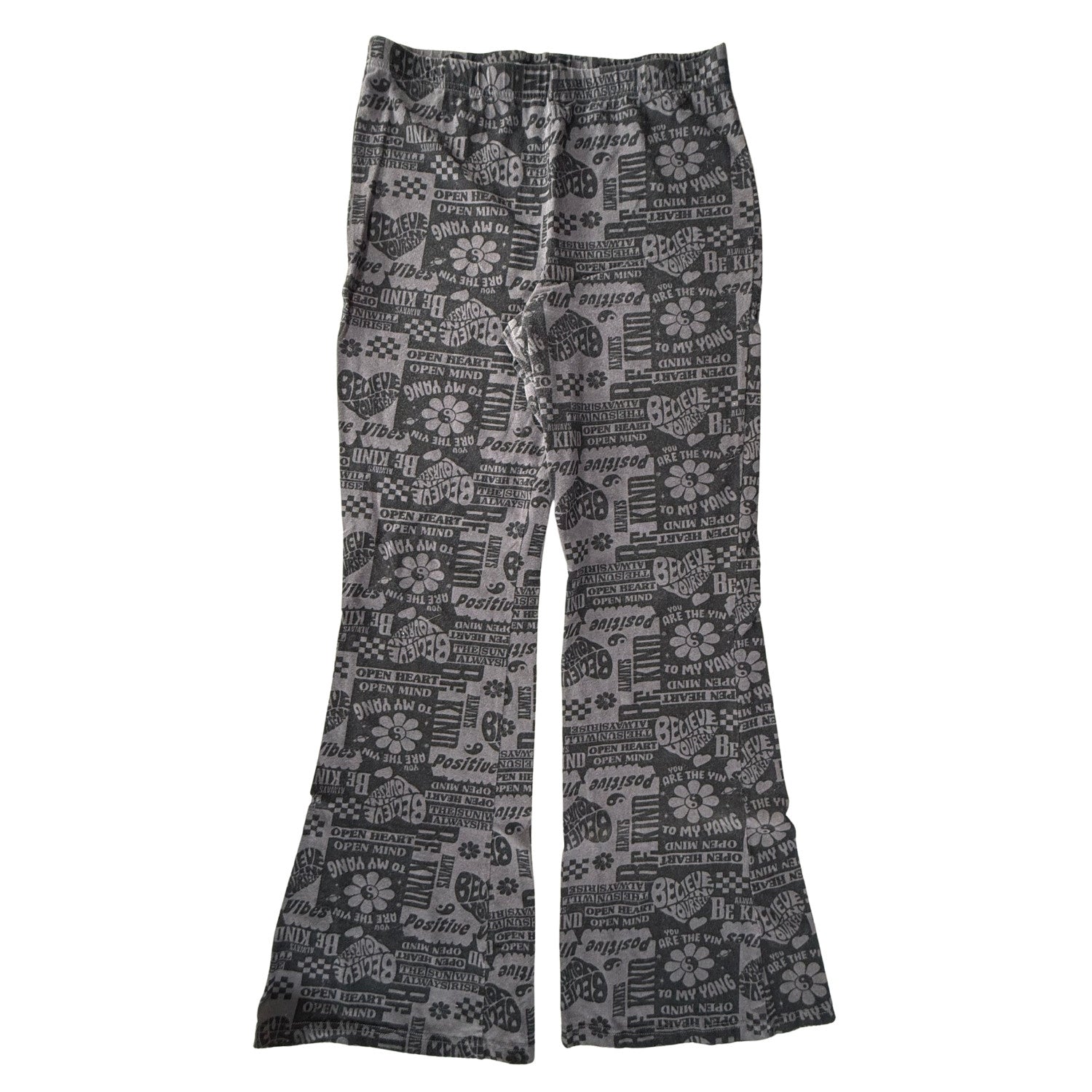Back view of Zoe + Liv women's XL flare leggings with inspirational graphics