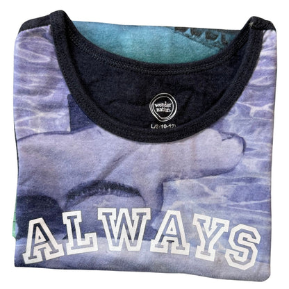 Wonder Nation boys size Large 10-12 Always Hungry shark graphic tank top folded view