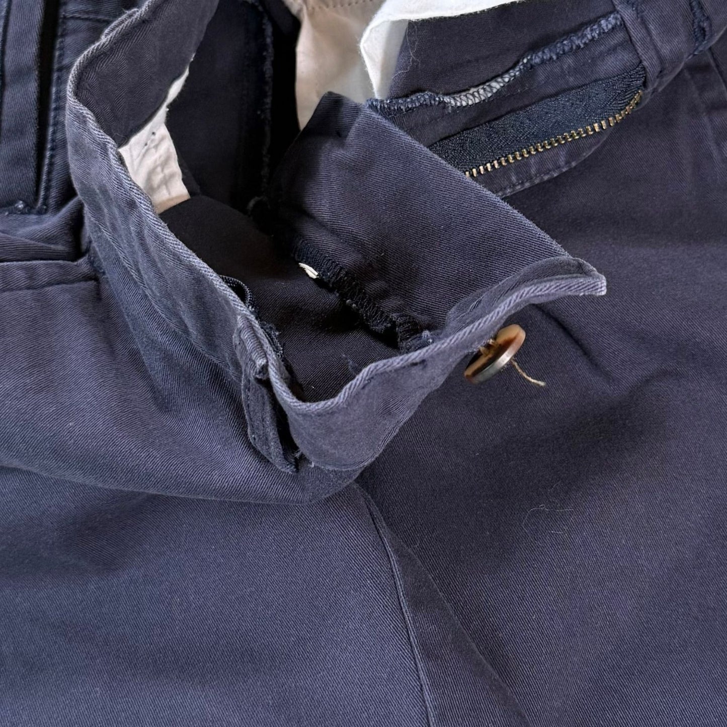 Button and zip fly detail on Wonder Nation boys size 10R navy pants