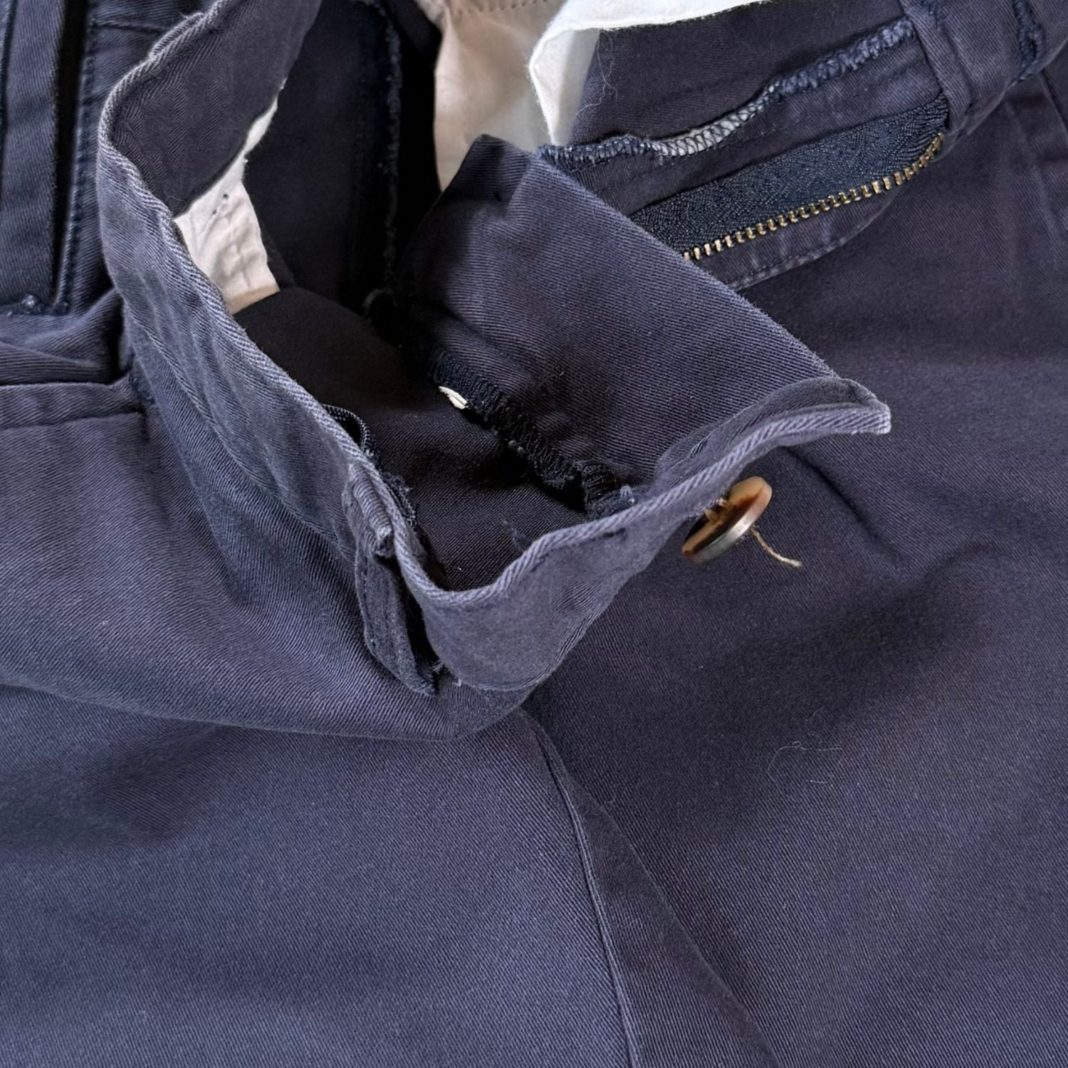 Button and zip fly detail on Wonder Nation boys size 10R navy pants