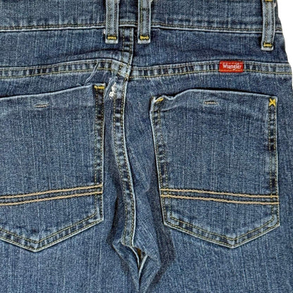 Close-up of tear and wear on back of Wrangler boys size 10 jeans