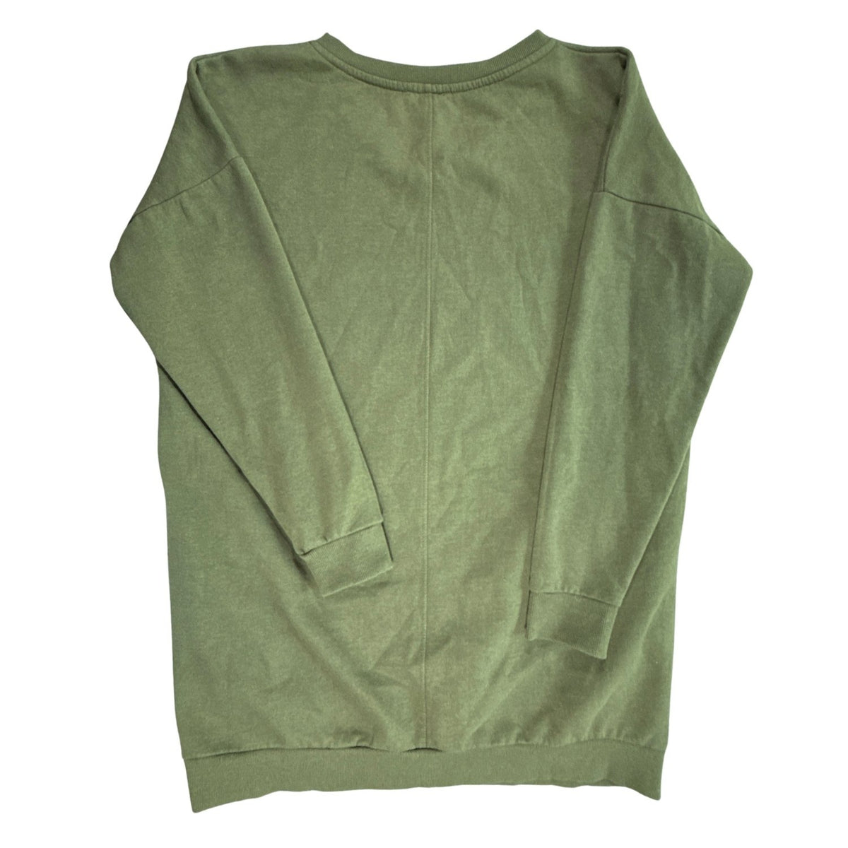 Back of Zenana Outfitters olive green longline sweatshirt with long sleeves