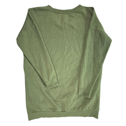 Back of Zenana Outfitters olive green longline sweatshirt with long sleeves