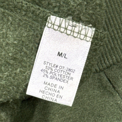 Size M/L and cotton-polyester-spandex material tag inside Zenana sweatshirt