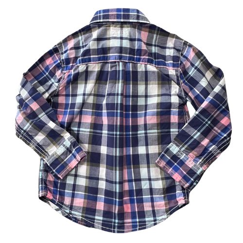 Pre-owned Carter's Blue and Pink Plaid Dress Shirt Toddler Boy 2T Blue, pink, and white plaid, Long Sleeve, Button-up, Button cuffs, Collar, Front pocket, 100% Cotton, in excellent used condition. - Our Families Attic