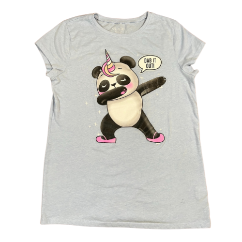 The Children's Place Powder Blue Panda Graphic Tee  (Est. Orig. Retail Price $11.50) Girls Size XL 16  Color: Powder Blue  Print: Unicorn Panda  Features: Short sleeve  Material: 60% Cotton 40% Polyester   Condition:  Gently Used, small light stain on the front by the hem front - Our Families Attic