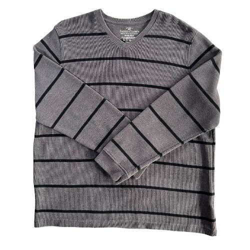 Faded Glory Gray with Black Stripe V-Neck Sweater Men's Size XL 46-48