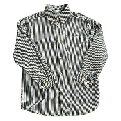 First Wave Blue and Green Striped Long Sleeve Button-Up Shirt  Size: Boys 7  Color: Blue & green striped  Features:  Long Sleeve Button-up Button cuffs Button collar Front pocket Material: 100% Cotton  Condition:  Gently Used - Our Families Attic