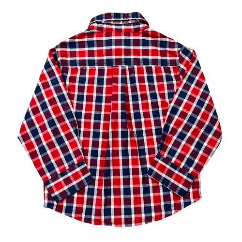 Pre-Owned Healthtex Red and Blue Checkered Long Sleeve Dress Shirt $6.00 ( Est. Retail Price $18.98 ) Size: Toddler 24 Months Color: Blue, red, and white Checkered Features: Long Sleeve Button-up Button cuffs Collar Front pocket Material: 60% Cotton, 40% Polyester Condition: Excellent used Measurements: Chest: 25" Waist: 25.5" Neck: 12" Sleeve: 12.25" Length: 15" Bottom Hem: 25" - Our Families Attic