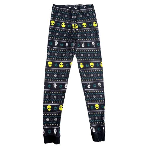 Pre-Owned Joe Boxer Alien Pajama Set Brand: Joe Boxer Size: Big Boy's Size10 Color: Black with yellow alien heads, peace hand sign, and green, yellow, and white digital patterns Features: Long sleeve Elastic waist Material: 100% cotton Condition: Excellent Used - Our Families Attic