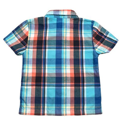 Pre-Owned Kidgets Blue and Orange Plaid Short Sleeve Dress Shirt $5.00 ( Est. Retail Price $12.00 ) Size; Toddler 3T Color: Blue and orange plaid Features: Short Sleeve Button-up Collar Front pocket Material: 60% Cotton, 40% Polyester Condition: Excellent used Measurements: Chest: 25.5" Waist: 25.5" Neck: 11.5" Sleeve: 5" Length: 16.25" Bottom Hem: 25.5" - Our Families Attic