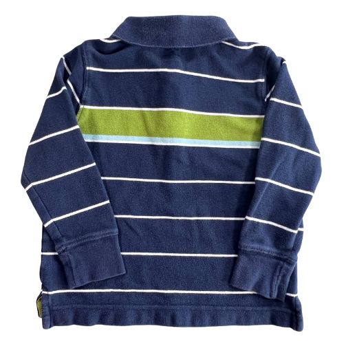 Pre-Owned Old Navy Long Sleeve Collar Striped Shirt Brand: Old Navy Size: Toddler Boys 5T Color: Blue, green, and white stripes Features: Long Sleeve Partial Button-up Collar Material: 100% Cotton Condition: Gently Used  - Our Families Attic