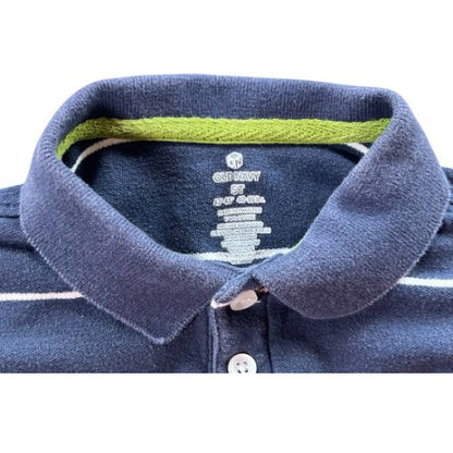 Pre-Owned Old Navy Long Sleeve Collar Striped Shirt Brand: Old Navy Size: Toddler Boys 5T Color: Blue, green, and white stripes Features: Long Sleeve Partial Button-up Collar Material: 100% Cotton Condition: Gently Used  - Our Families Attic