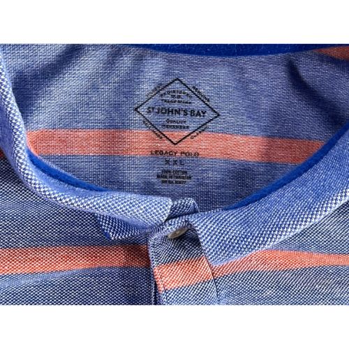 St. John's Bay Blue and Orange Striped Short Sleeve Polo (Est. Retail Price $50.00) Size: Men's XXL Color: Orange and Blue Features: Short sleeve Collar 2-Button Polo Material: 100% Cotton Condition: Well-Loved used tag - Our Families Attic