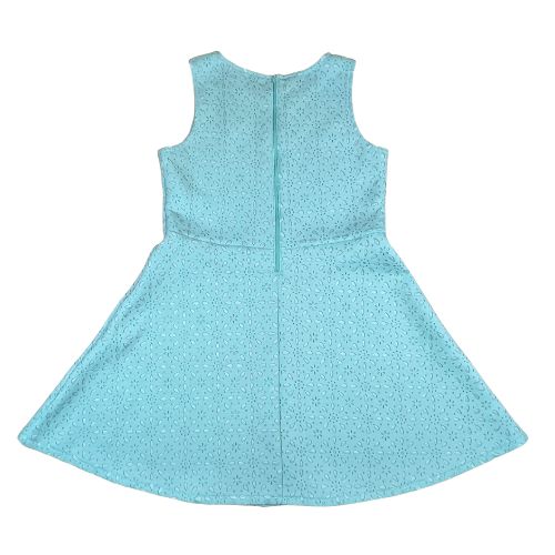 The Children's Place Sleeveless Fleece Turquoise Dress ﻿(Est. Orig. Retail Price $45.00) Size: Big Girls XXL 16 Color: Turquoise / Aqua Features: Sleeveless, zipper in back, 2 layers - top layer with cute flower cut-out design Material: 100% Polyester Condition: Gently Used back - Our Families Attic