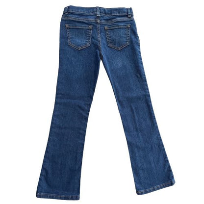 Pre-Owned The Children's Place Bootcut Jeans Size: Big Girl Size 8 Color: Dark wash Features: Bootcut Adjustable waistband Button & zip closure 5 pocket design Stretchy denim Condition: Excellent pre-owned condition Measurements: Waist: 24.5" Inseam: 23.25" Rise: 8." Total length: 31.25" Used - Our Families Attic