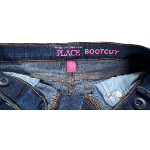 Pre-Owned The Children's Place Bootcut Jeans Size: Big Girl Size 8 Color: Dark wash Features: Bootcut Adjustable waistband Button & zip closure 5 pocket design Stretchy denim Condition: Excellent pre-owned condition Measurements: Waist: 24.5" Inseam: 23.25" Rise: 8." Total length: 31.25" Used - Our Families Attic