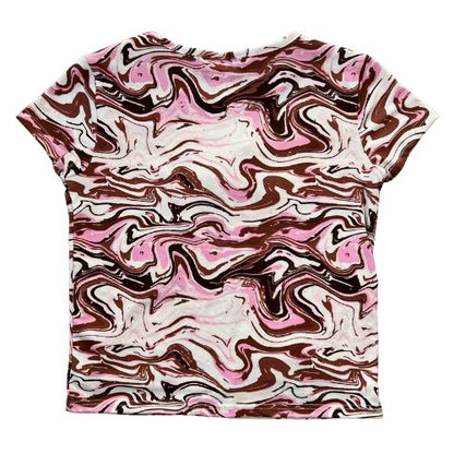 Pre-Owned Urban Freedom Marble Cap Sleeve Blouse $8.00 (Est. Retail Price $22.00) Size: Big Girls 7-8 Color: Multi-colored Neopolitan Colors Marble design Features: Cap Sleeve Scoop neck Faux Layer look Tie front Material: 96% Polyester 4% Spandex Condition: Good Gently Used Measurements: Chest: 27" Waist: 26.5" Sleeve: 4" Bottom Hem: 27" Body length: 17" - Our Families Attic