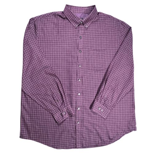 Van Heusen Dark Purple Long Sleeve Button-Up Dress Shirt  Size: Men's 2XLT Big & Tall  Color: Dark Purple with a thin criss-cross pattern Features:  Long Sleeve Button-down collar Button-up Adjustable button cuffs Front Pocket Material: 60% Cotton, 40% Polyester  Condition:  Excellent Used - Our Families Attic