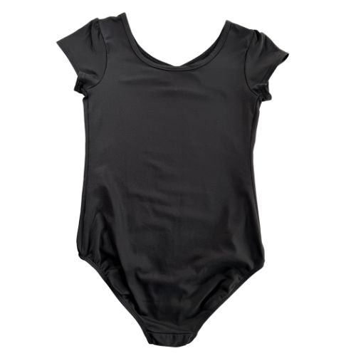 Danskin Short Sleeve Black Leotard (Est. Retail Price $24.00) Size: Big Girl Medium 8-10 (the best guess based on measurements) Color: Black Features: Short sleeve Scoop V-Neck Classic look Material: 92% Nylon, 8% Spandex Condition: gently Used for gymnastics dance ballet back - Our Families Attic